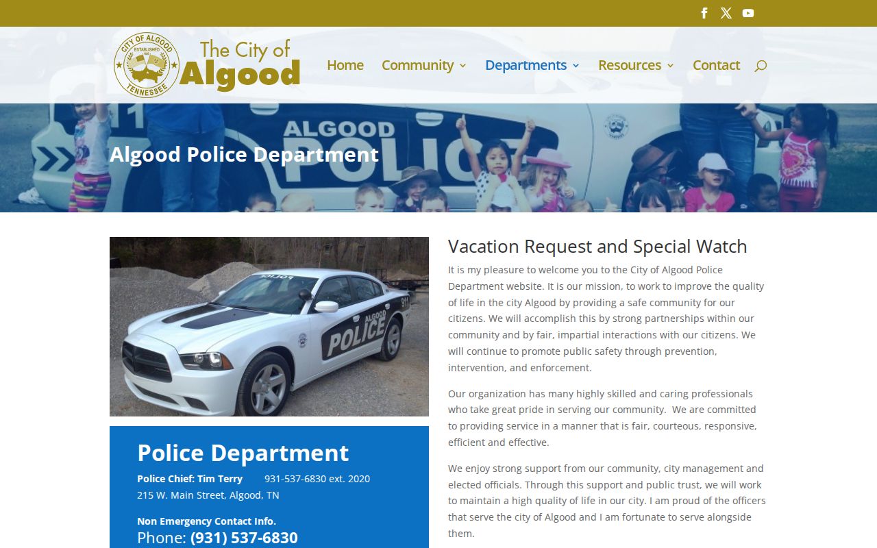 Algood Police source for Algood criminal records in Putnam County