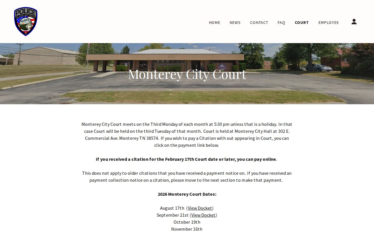 Monterey criminal court records and citation routes in Putnam County