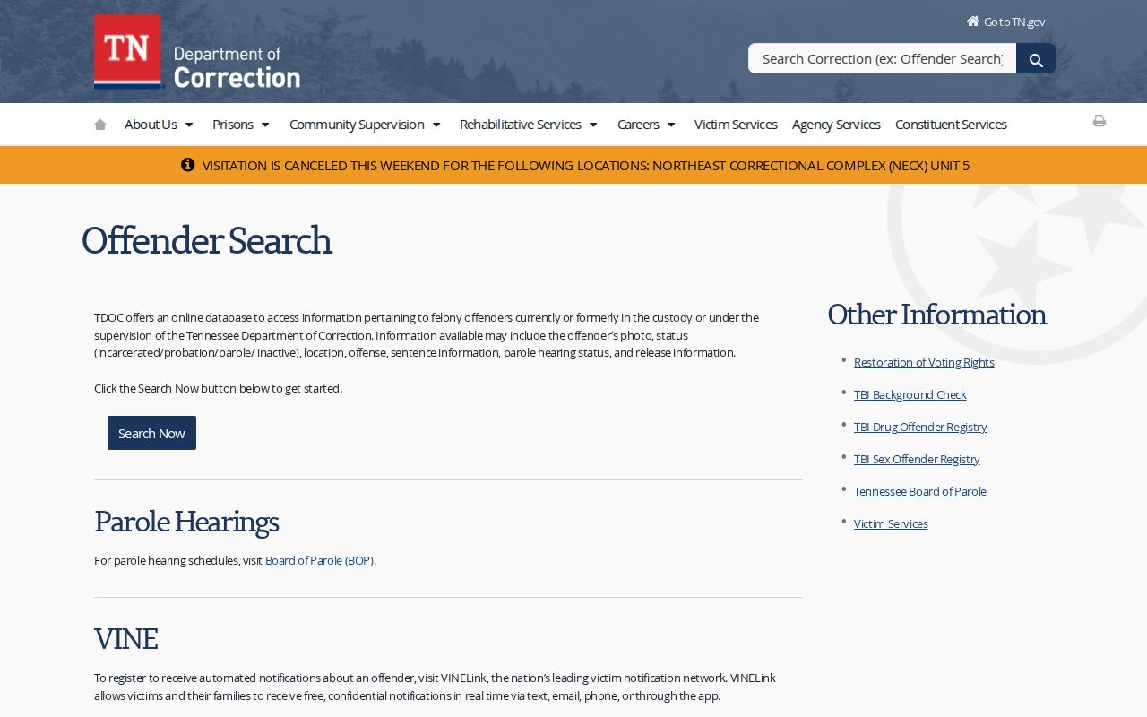 Putnam County criminal records TDOC FOIL information page
